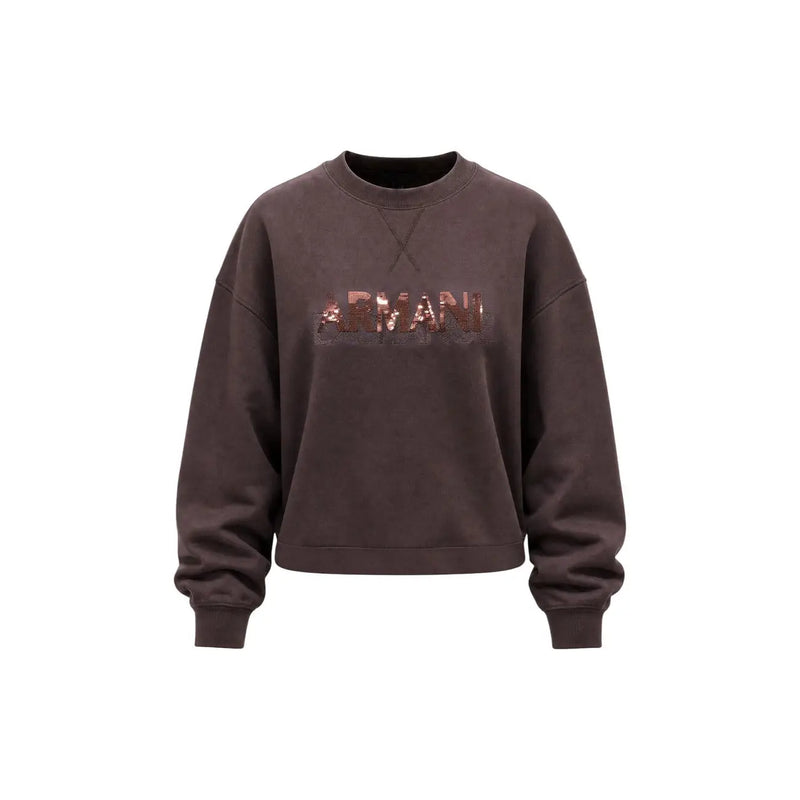 Armani Exchange women brown sweatshirt in viscose blend with sequined Armani logo across the chest