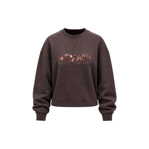 Armani Exchange Sweat-shirt marron pour femme en viscose mélangée avec logo Armani à paillettes sur la poitrine