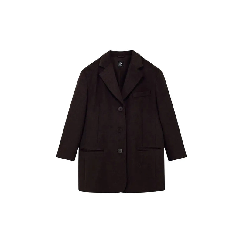 Black armani exchange women blazer with three buttons and flap pockets contrasting the brown wool blend product title