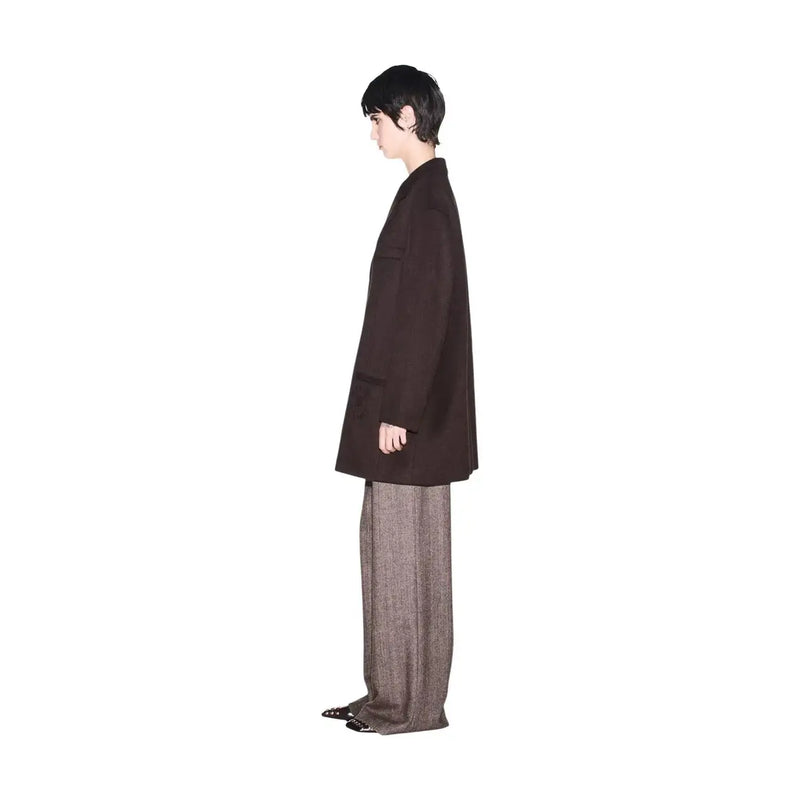 Armani Exchange women brown wool blend oversized blazer with relaxed fit and structured shoulders