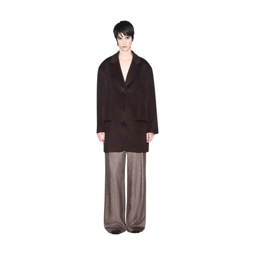 Armani Exchange Blazer oversize pour femme en laine mélangée marron, col classique et trois boutons sur le devant.