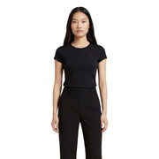 Armani Exchange women black cotton t shirt with short sleeves and subtle embroidered logo on the chest
