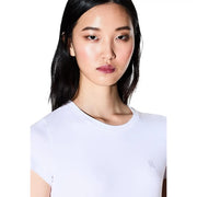 Armani Exchange women cotton white short-sleeved round neck t shirt with subtle embroidered logo on left chest