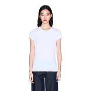 Armani Exchange women cotton round neck white t shirt with short sleeves and smooth minimalist design