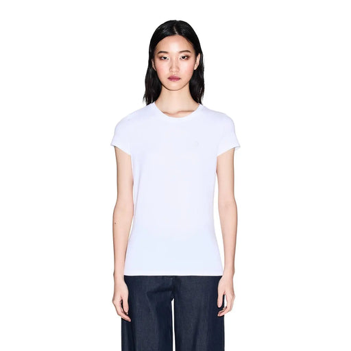 Armani Exchange T-shirt blanc en coton pour femme, col rond, manches courtes et design minimaliste épuré