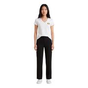 Armani Exchange women cotton white v neck t shirt with small gold logo on the left chest