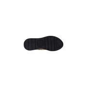 Black rubber sole with gold accent and embossed logo on the back side of armani exchange women gold lace rubber sneakers