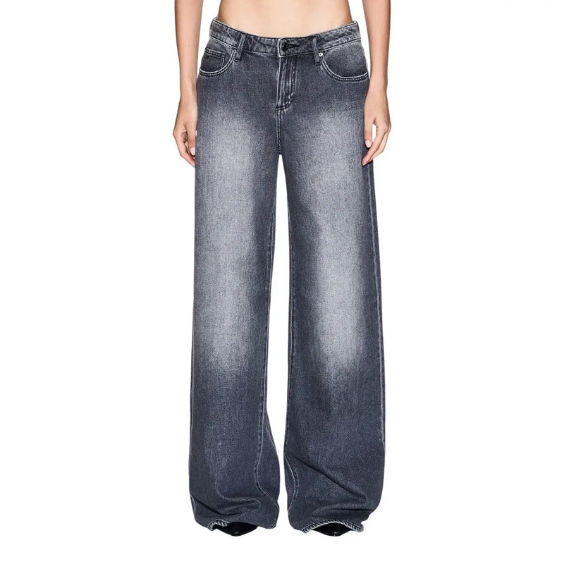 Armani Exchange womens grey wide-leg distressed denim jeans