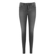 Armani Exchange Ce jean gris en coton pour femme présente une coupe slim, une couleur gris foncé à l'effet usé et une confection en denim classique.