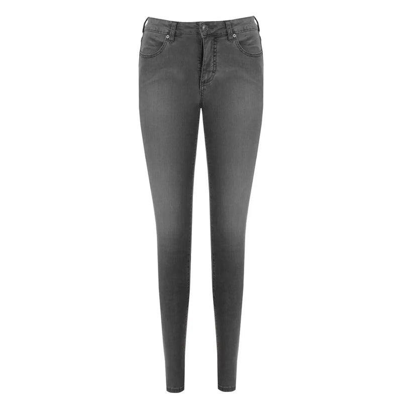 Armani Exchange Ce jean gris en coton pour femme présente une coupe slim, une couleur gris foncé à l'effet usé et une confection en denim classique.
