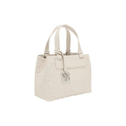Cream-colored armani exchange women handbag in beige polyester with embossed texture and silver-tone logo tag 24x17x13cm