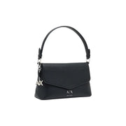 Black leather Armani Exchange shoulder bag with sleek envelope flap and silver-tone hardware W28cm polyurethane