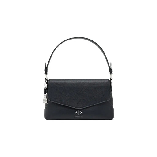 Armani Exchange Sac à main femme en polyuréthane noir avec surface en cuir texturé et logo argenté, largeur 28 cm