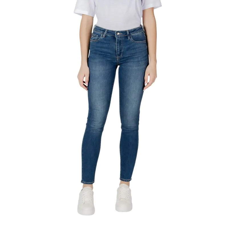 Armani Exchange Jean en denim bleu clair pour femme, coupe slim, taille haute