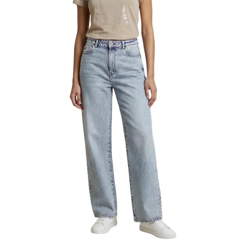 Armani Exchange jean bleu clair à jambes droites et cinq poches pour femme