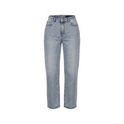 Armani Exchange Jean en lyocell coton bleu clair pour femme, coupe droite, taille haute et délavage clair