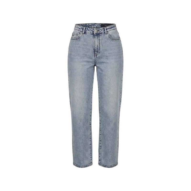 Armani Exchange Jean en lyocell coton bleu clair pour femme, coupe droite, taille haute et délavage clair