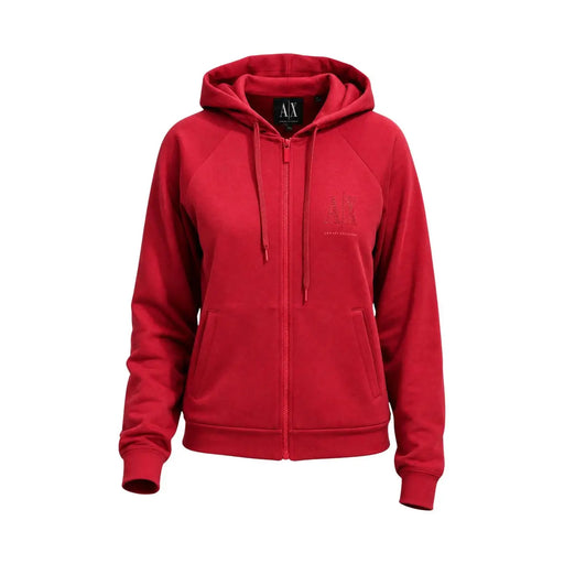 Armani Exchange Sweat à capuche rouge zippé pour femme avec logo brodé discret et cordons de serrage assortis