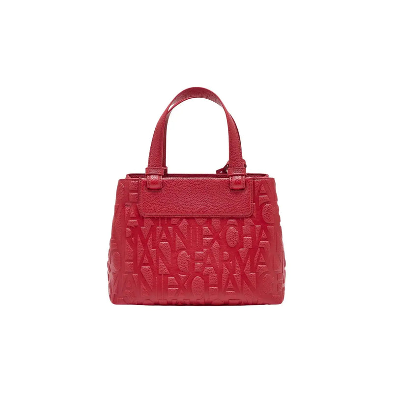 Armani Exchange women red polyester handbag with embossed manexchange logo pattern and matching top handles