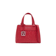 A vibrant red Armani Exchange women polyester handbag with embossed logo pattern and sleek top handles
