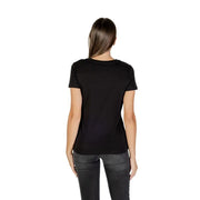 Armani Exchange women short black round neck cotton t shirt with short sleeves for fall winter wear