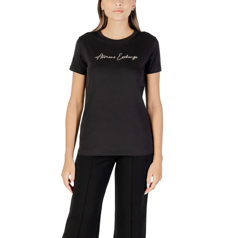 Black Armani Exchange women’s crew-neck cotton T-shirt for fall winter collection