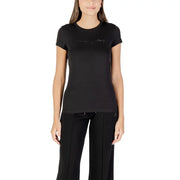 Armani Exchange women short sleeve black cotton t shirt with a subtle sparkling vivienne westwood logo embroidered on chest