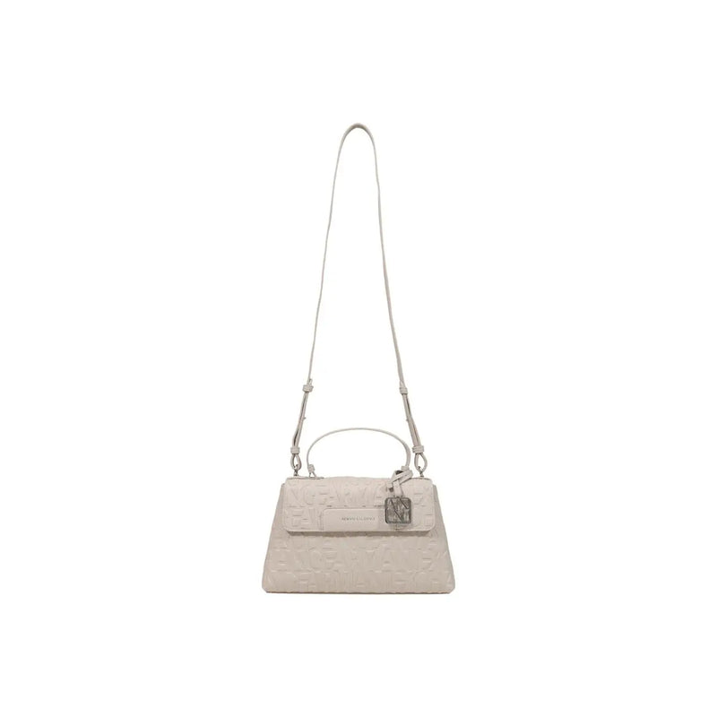 Armani exchange women shoulder bag in beige polyester with cream textured finish top handle and detachable strap