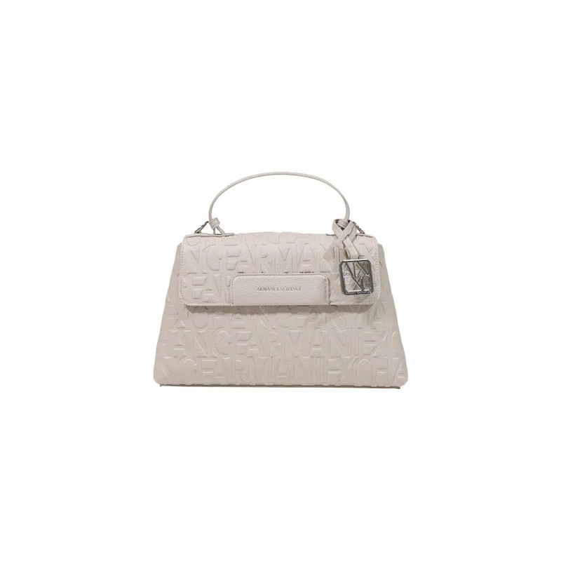 Armani Exchange women shoulder bag beige polyester with quilted texture embossed logo and metallic hardware 30cm