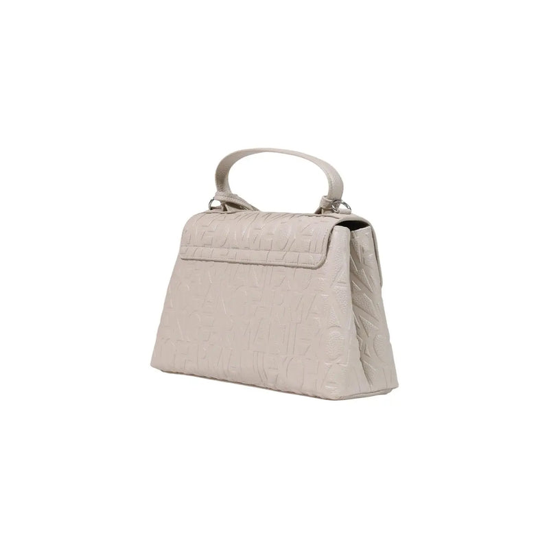 Armani Exchange women shoulder bag beige polyester 30cm with sleek off-white textured surface and embossed logo pattern