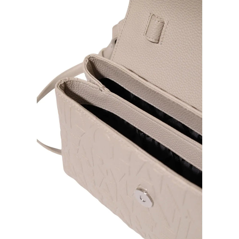 Beige textured leather crossbody bag by Armani Exchange with embossed logo and silver-tone hardware 30cm polyester