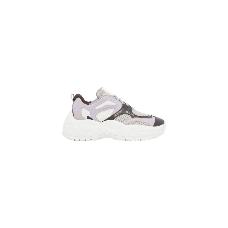 Armani Exchange women slip on sneakers lilac in light gray and black with mesh panels and white polyurethane sole