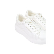 Armani Exchange women slip on sneakers in white polyurethane with a glossy finish and subtle perforated detailing