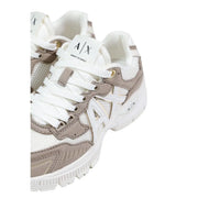 Armani Exchange women sneakers brown elastane polyamide with white and taupe mesh leather and chunky white sole
