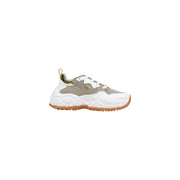 Armani Exchange women sneakers white polyurethane with beige chunky mesh panels gold-tone logo and gum rubber sole