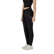 Noir Armani Exchange Pantalon femme en coton avec détails en dentelle, coupe jogging et taille élastiquée à cordon.