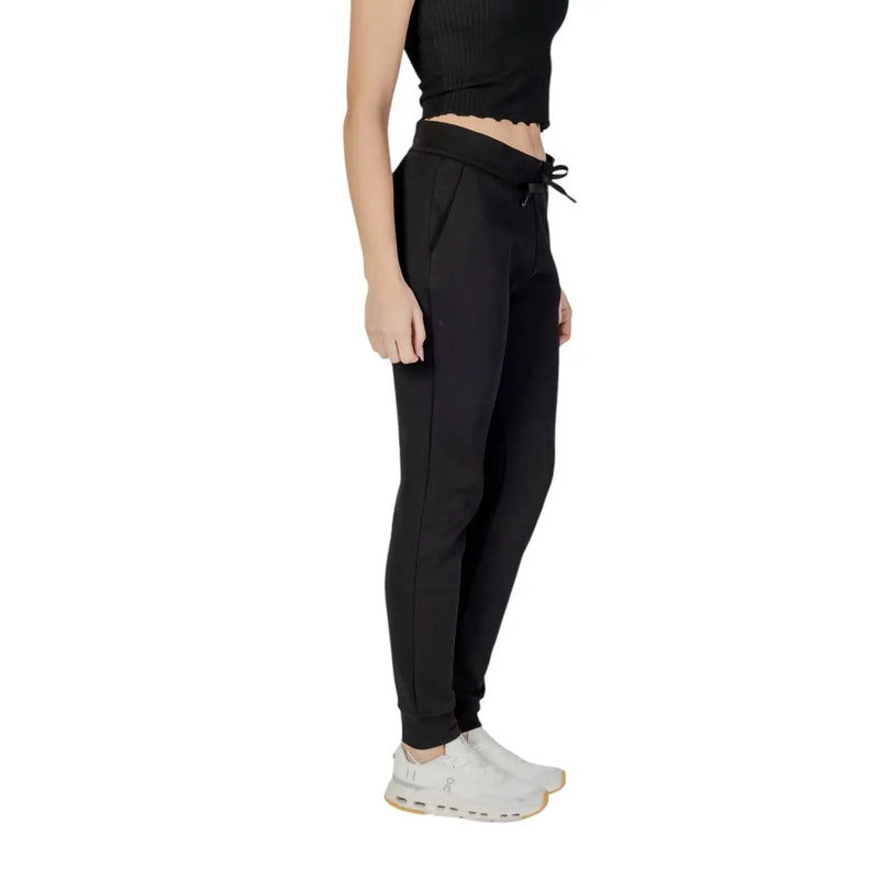 Coton noir Armani Exchange Pantalon de jogging pour femme avec détails en dentelle, taille élastiquée à cordon et poches latérales