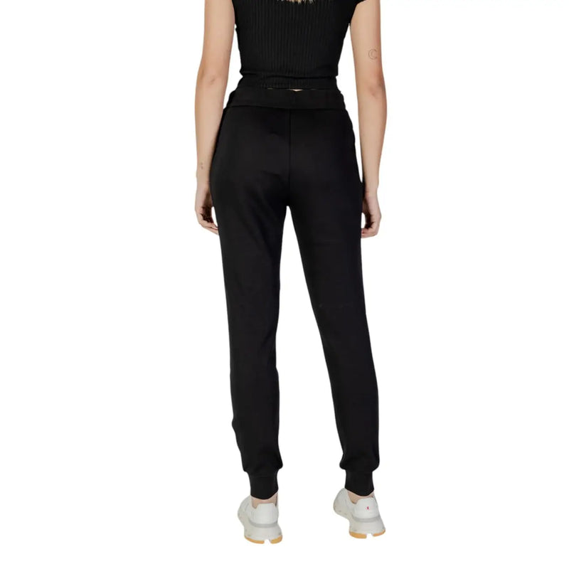 Armani Exchange Pantalon de jogging noir en maille côtelée de coton pour femme, taille haute élastiquée et chevilles fuselées