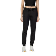 Armani exchange Pantalon de jogging noir en coton pour femme, avec taille élastiquée à cordon, ourlets côtelés et détails en dentelle.
