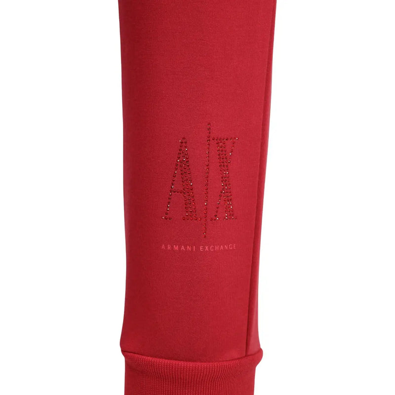 Rouge armani exchange Pantalon pour femme en viscose mélangée orné d'un logo hache scintillant et d'une broderie du nom de la marque