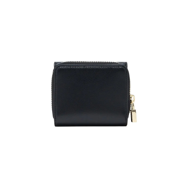 cuir noir armani exchange Portefeuille pour femme avec poche zippée dorée de 12 cm