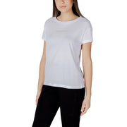Armani Exchange women white cotton short-sleeved t shirt with subtle embroidered logo across the chest