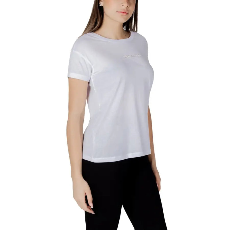 Armani Exchange women white cotton t shirt with short sleeves and subtle chest logo for casual wear