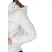 Armani Exchange Doudoune blanche à capuche pour femme en nylon, avec matelassage et poignets côtelés