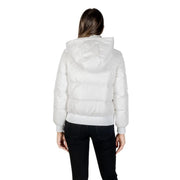 Armani Exchange Doudoune blanche matelassée à capuche pour femme, en nylon, avec poignets et ourlet côtelés