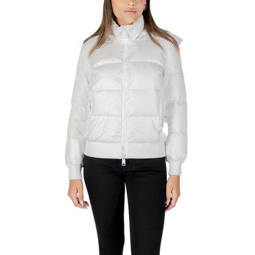Armani Exchange Doudoune blanche matelassée en nylon pour femme, avec col montant et poignets côtelés