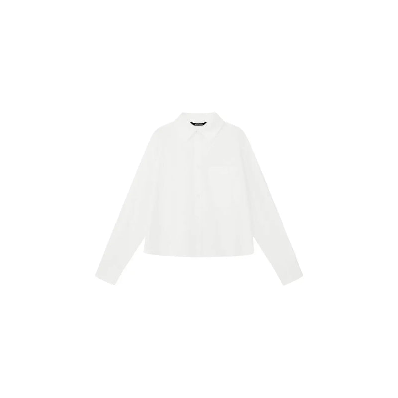 Armani Exchange women white long classic cotton shirt featuring a white long-sleeved blouse with a classic collar
