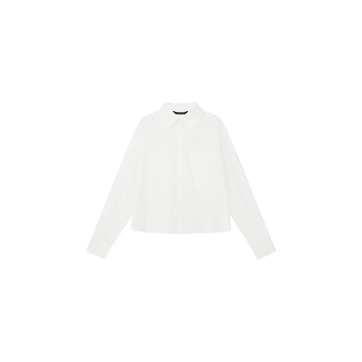 Armani Exchange Chemise longue classique en coton blanc pour femme, composée d'un chemisier blanc à manches longues et col classique.