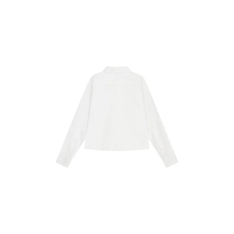 Armani Exchange women white long-sleeved cropped cotton jacket with simple collar and clean lines