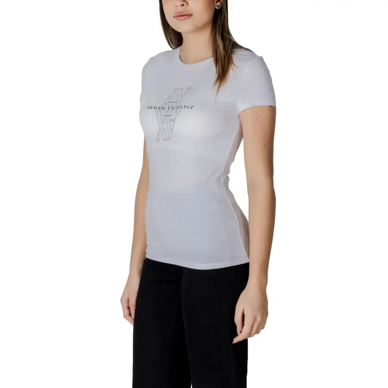 Armani Exchange women white cotton t-shirt with subtle silver logo and text print on the chest